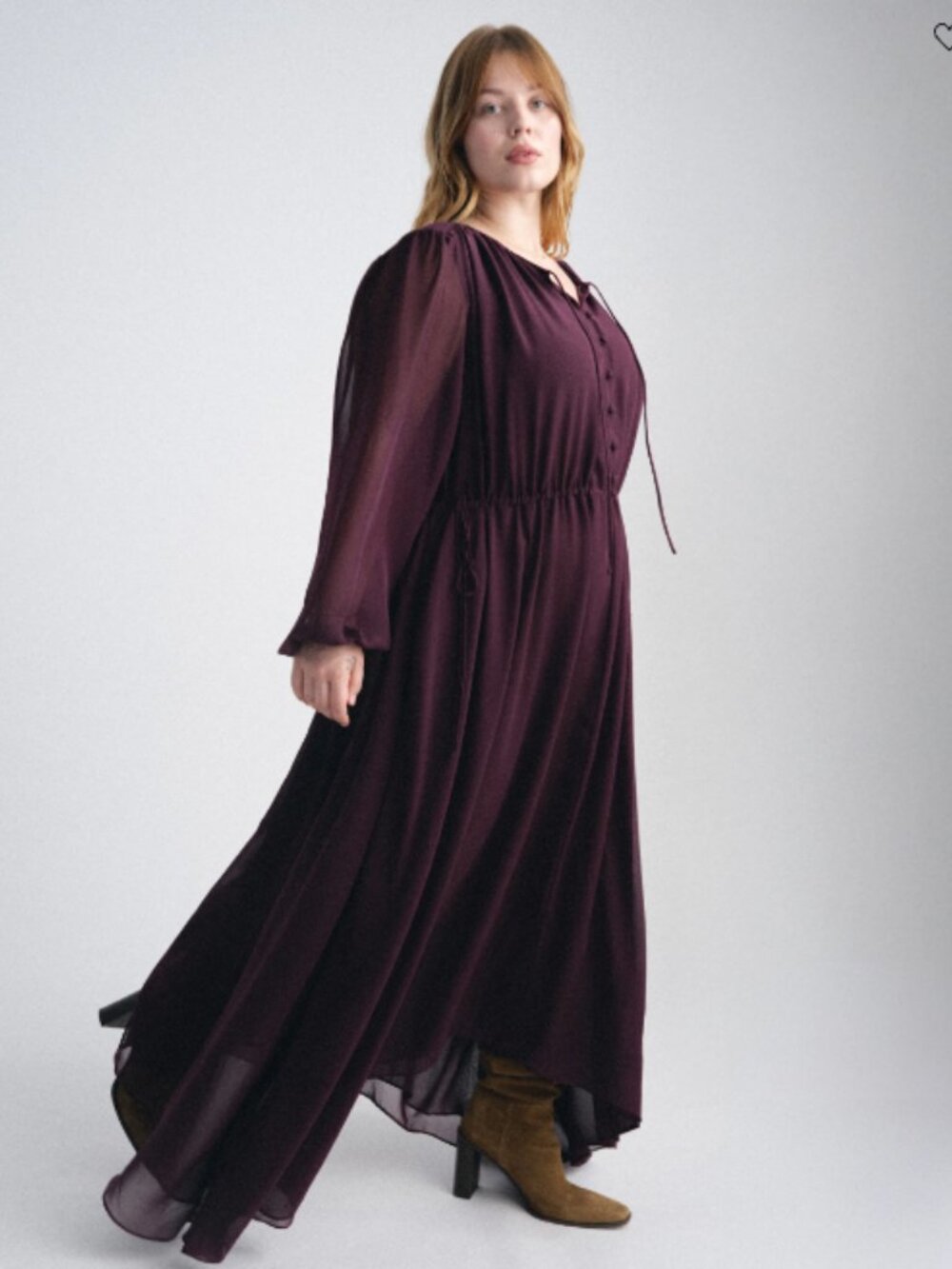 Purple chiffon dress, maxi dress long sleeves aubergine dress